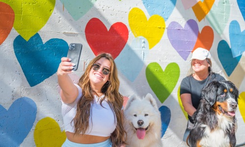 a couple women with their pets