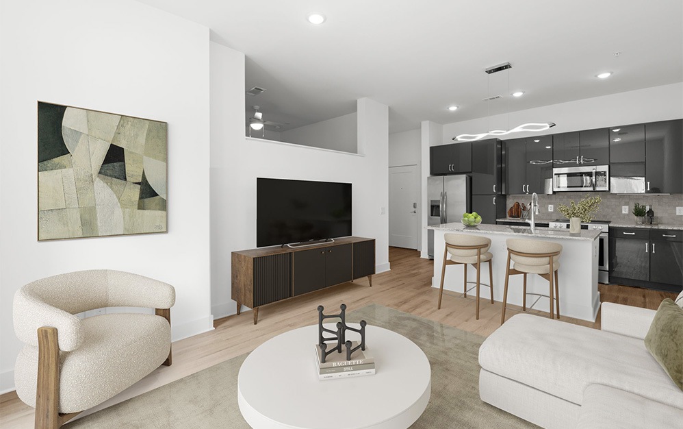 B1-Den - 1 bedroom floorplan layout with 1 bathroom and 800 square feet (Living
)